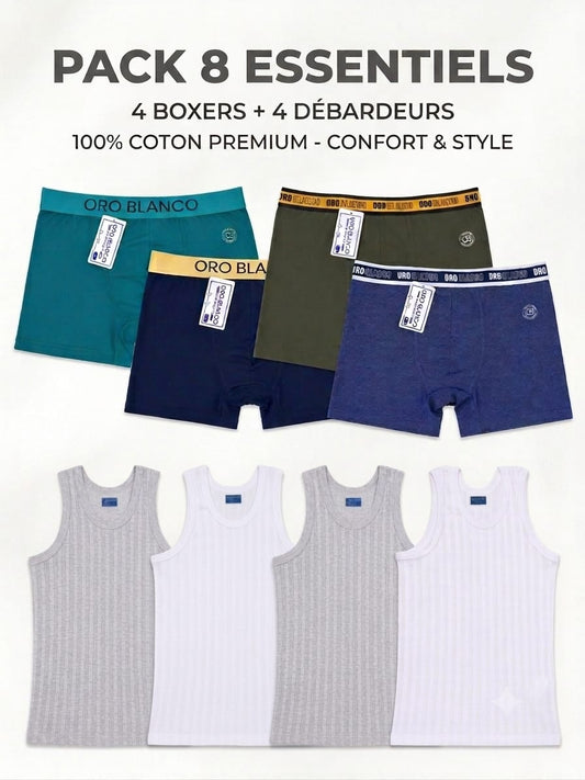 PACKS ORO BLANCO 8 (4 BOXERS +4 DEBARDEURS)
